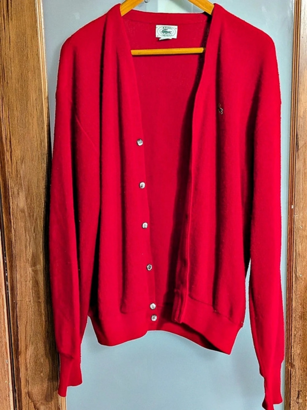 Vintage Late 1970's / Early 80's Lacoste Orlon Acrylic Cardigan in Red Size XL